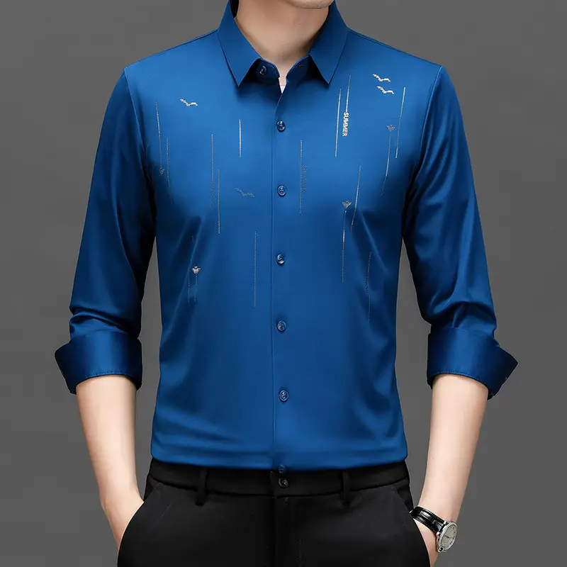 Áo Sơ Mi Nam Tay Áo, Thiết Kế Hình Chim Bồ Câu, Thích Hợp Cho Mùa Xuân Và Mùa Thu, Áo, Không Đường May, Áo Sơ Mi Thường Ngày Quần Áo Nam