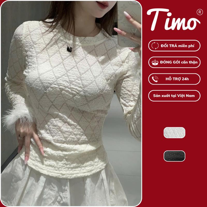 TOP BÁN CHẠY Áo thun ren nữ - ÁO REN MỎNG - Áo thun ren nữ - Áo cổ tròn hoặc Áo lệch vai tay phối lông cách điệu chất thun xốp mềm mịn co dãn hot trend AOT195