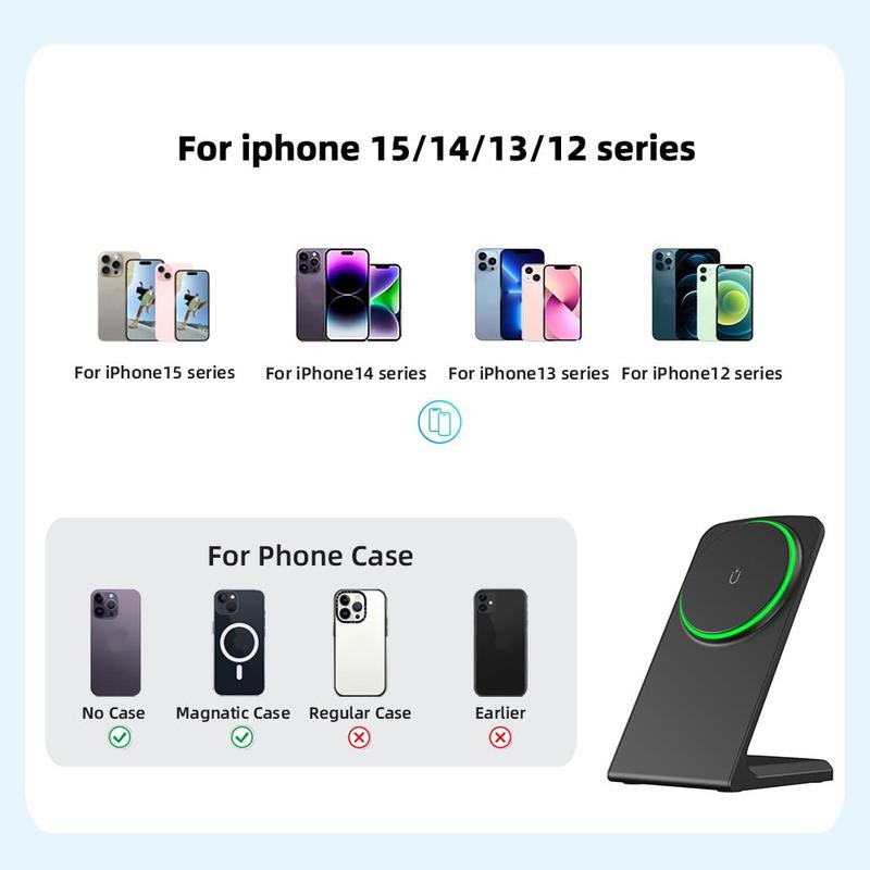 Product Introduction of Magnetic Wireless Charger Stand, Fast Wireless Charging Station, Desktop Charger Holder Compatible with iPhone 12 13 14 15 Series, for Magsafe Charger 4