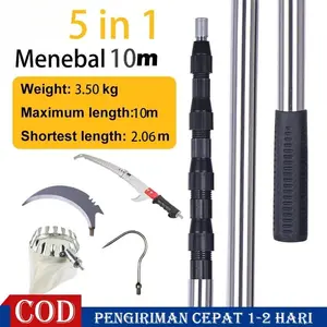 5 in1 6M Tongkat Panjang Untuk Petik Buah /metal fruit picker /galah pemetik buah 10 meter/tongkat pemetik buah multi fungsi/alat petik buah /alat pemetik buah kelapa/alat pemetik buah 6Meter Tiang Teleskopic Jaring Celup