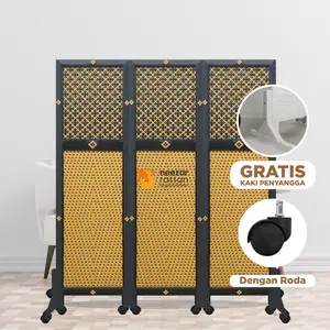 READY STOCK, 3 Pintu Sketsel Pembatas Ruangan Rotan, Pembatas/penyekat/Partisi Ruangan, FREE KAKI PENYANGGA