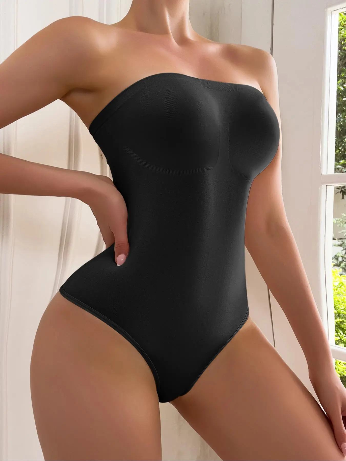 Women's Solid Color Button Seamless Tube Shapewear Bodysuit, High Stretch Tight-fitting Sleeveless Tube Body Shaper for Women Casual Dating Working Party