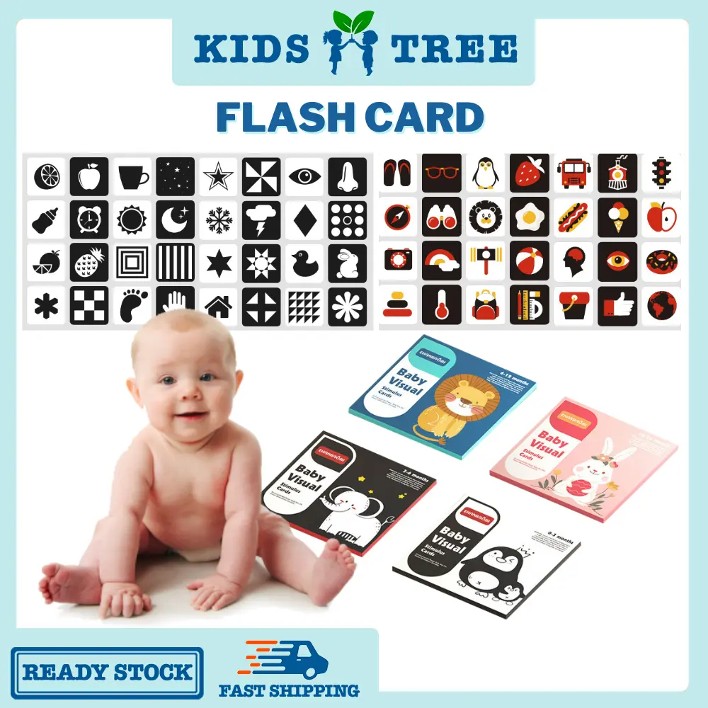 Montessori Early Learning Flash Card Baby Sensory Card Visual Stimulus 0-36 Months Kad Animal Shape Colour Body Number Alphabet Fruit Weather Kids Education