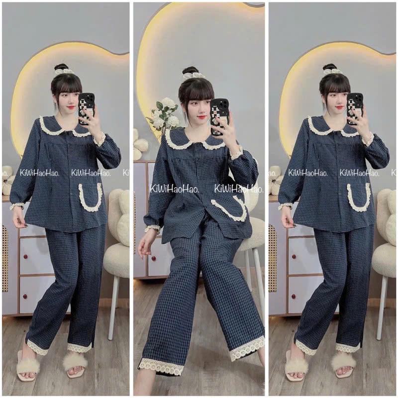 V07 - Bộ Bầu - Bộ Sau Sinh Dài Tay Đũi Xốp Mềm Mịn Cổ Sen Ren Viền 1 Túi - Áo Có Khoá Kéo Quân Có Chun Chỉnh - Freesize Dưới 72kg 4