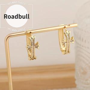 ROADBULL2026年レディースジルコニアクロスリングイヤリング,ファッショナブルなヨーロピアンスタイル,エレガントでHUIくシンプルなジュエリー