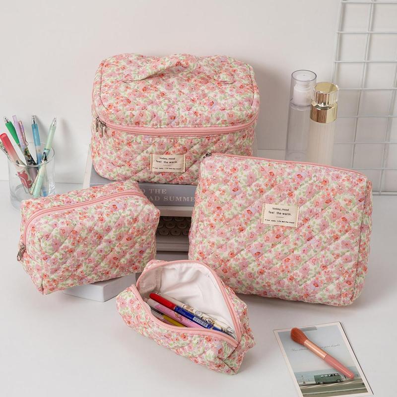 Product Introduction of Floral Pattern Makeup Bag Set, 4 Counts/set Large Capacity Cosmetic Storage Bag, Zipper Makeup Organizer Pouch, Versatile Storage Bag for Travel, Office, Home 2