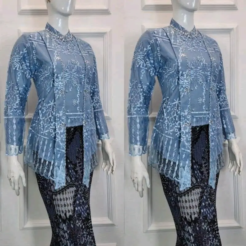 kebaya kutubaru kerah sanghai cocok untuk pesta dan wisuda Bordir Dress Mewah Payet Mutiara Wanita Baju Kondangan