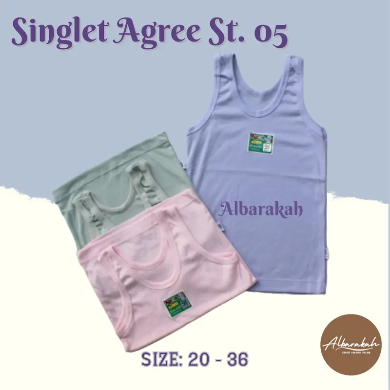 Paket Lusinan  Singlet Agree ST 05 Warna Polos / Pakaian Dalam Anak Unisex 4-15 th Dasar Warna / Kaos Singlet Anak 3pc,6pc ,12pc Fashion 5