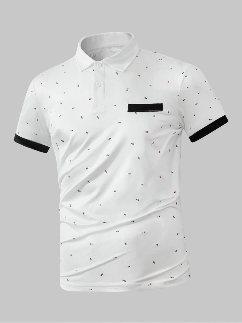 Product Introduction of 【Plus Size】 Ditsy Floral Print Polo Shirt, Regular Fit Casual Short Sleeve Collared Top for Summer, Men's Clothes for Daily Wear, Tropical 1