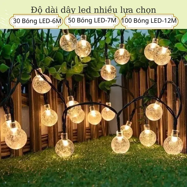 Đèn led nháy trang trí nhà cửa, trang trí cây thông noel lễ tết, đèn năng lượng mặt trời quả cầu bi bọt 30-50-100 bóng led 2