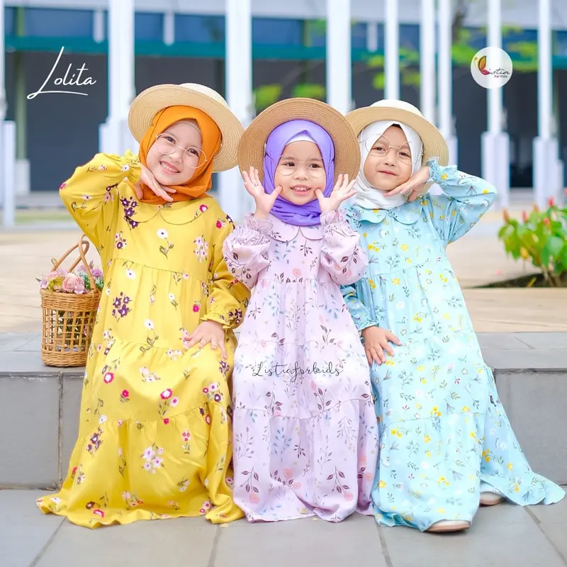 Gamis Anak Perempuan LOLITA 0-12 Tahun Bahan Rayon Motif Premium by Listiaforkids 1