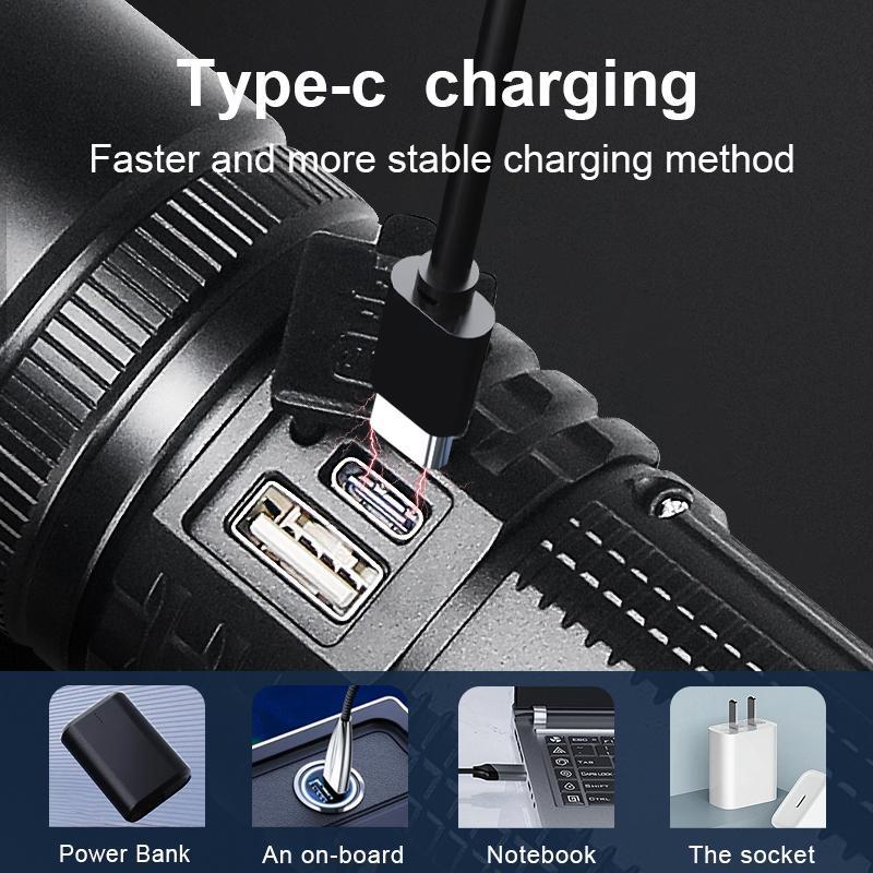 High Power Flashlight, 1 Count Rechargeable Zoom Flashlight, Portable Torch Light with Side Lights for Fishing Patrol Camping Emergency Lighting 7