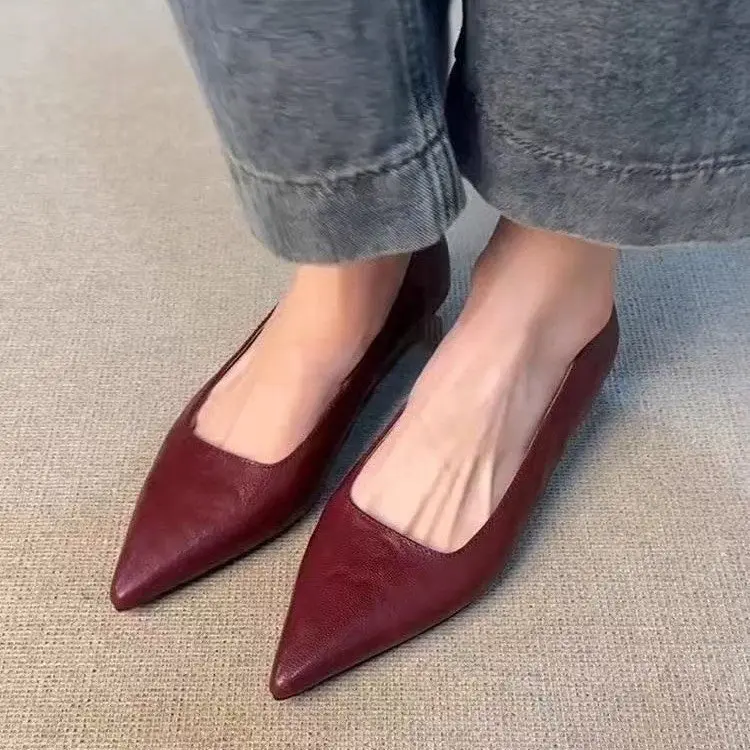 Women's Flat Shoes Pointed-Toe Soft Bottom Slip-on Pumps 35-Size 40