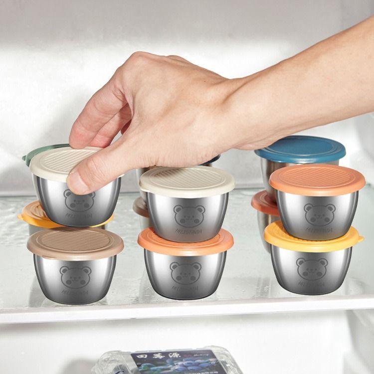 Stainless steel 304 mini sauce cup with lid, household tomato sauce salad small box, portable outdoor seasoning dipping dish 2