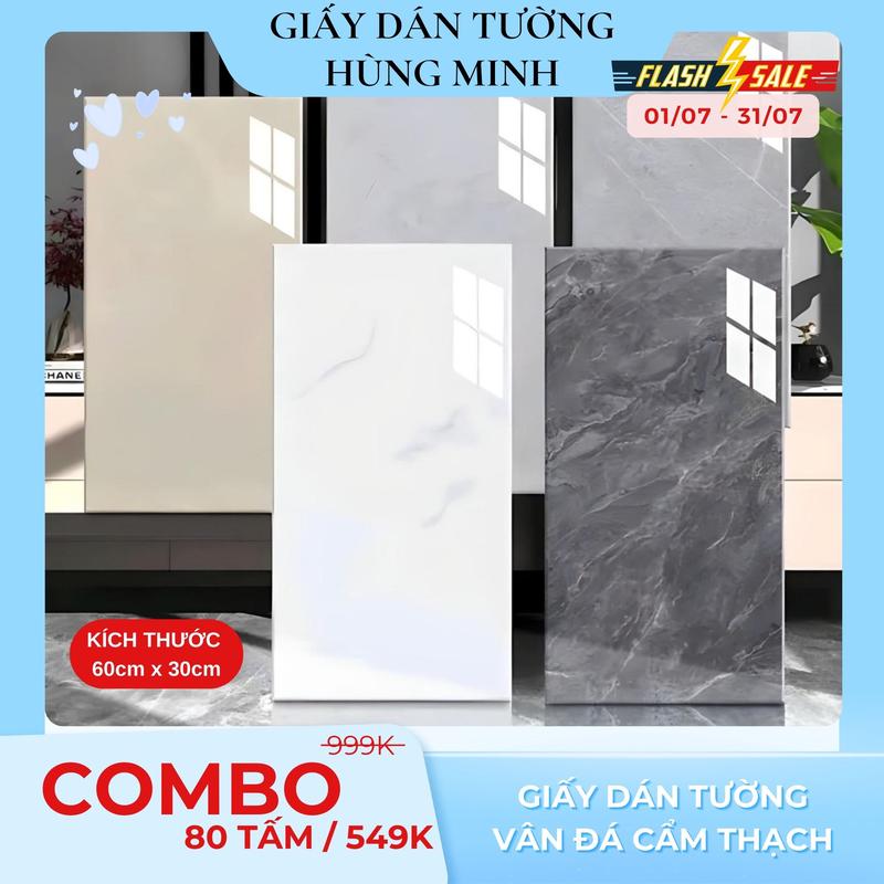 COMBO 80 TẤM Giấy Dán Tường Chất Liệu PVC Vân Đá Tráng Gương Kích Thước 60cmx30cm Khả Năng Chống Nước Chống Cháy Chống Ấm Mốc Giúp Trang Trí Phòng Ngủ Phòng Bếp Phòng Khách DTG