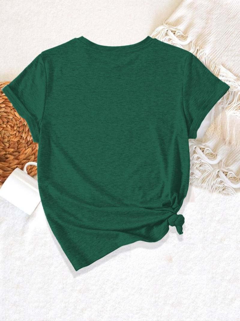 Product Introduction of 【Plus Size】 Letter Print Round Neck Tee, Fashion Casual Crew Neck Short Sleeve T-Shirt for Daily Outdoor Wear, Women Clothing for All Seasons 7