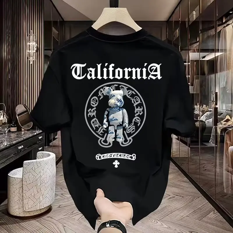 Cotton 250gsm summer short sleeved T-shirt for men, casual, trendy, fashionable, printed T-shirt, round neck, sports, breathable