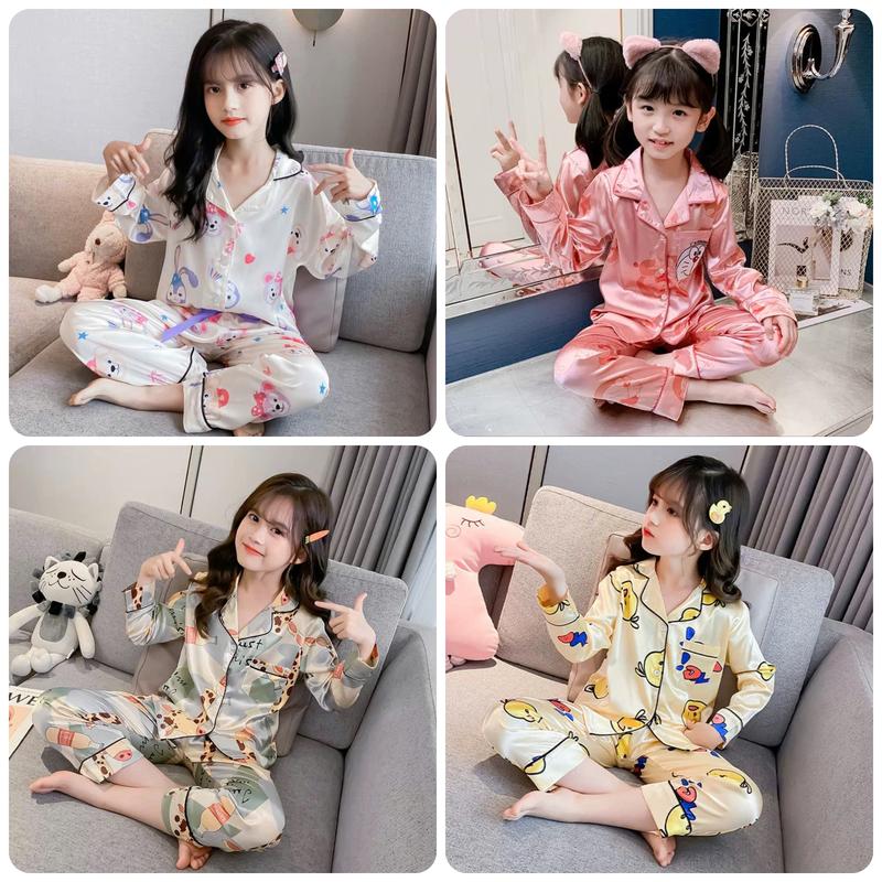 Đồ Ngủ Cho Bé, Đồ Bộ Pijama Dài Tay Bé Trai, Bé Gái Chất Lụa In Hình Cực Yêu Cho Bé 8kg - 39kg