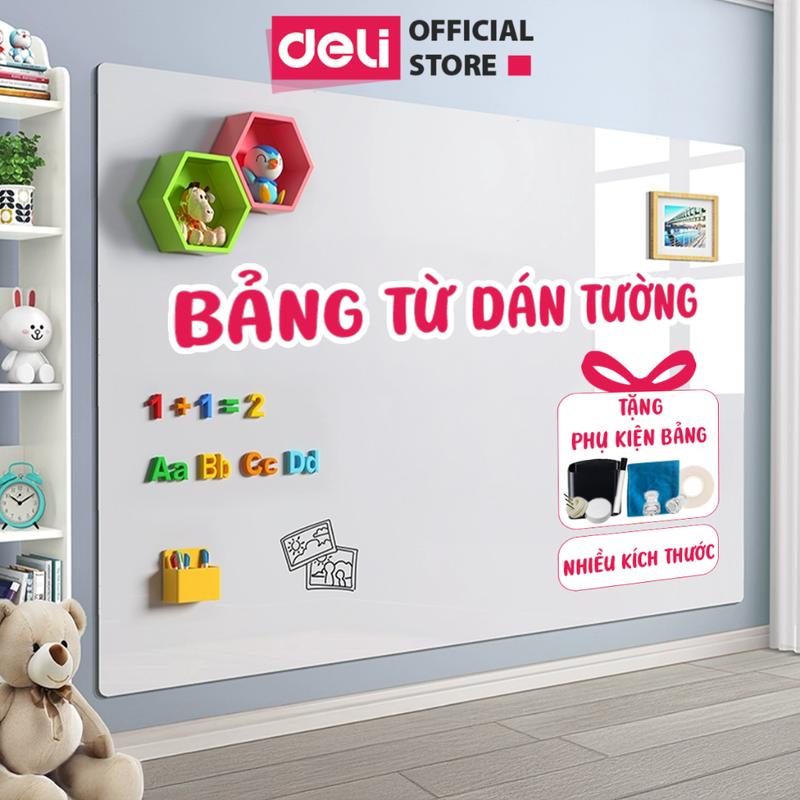 Bảng từ trắng dán tường Deli đa năng không bong tróc sơn - Decal dán tường hút nam châm, viết bút lông, nhiều kích thước cho học sinh văn phòng