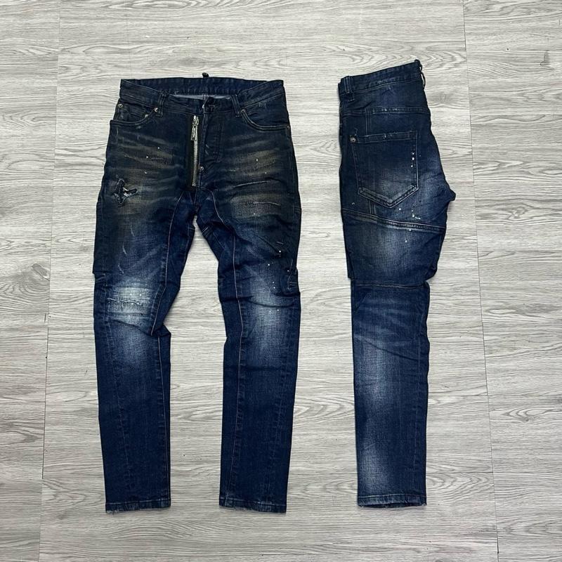 QUẦN JEAN NAM MÃ D2-26 XANH RÁCH KHOÁ LỆCH DÁNG BIKER 4 CÚC , BÒ DÀI CAO CẤP , CO DÃN ,  PHOM ÔM CHÂN D-S-Q ,  Có Túi
