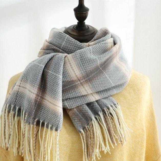 KAORU CASHMERE LONG SHAWL WOOL WINTER SCARF UNISEX SELENDANG PASHMINA - Kuning                                                                                                             . 5