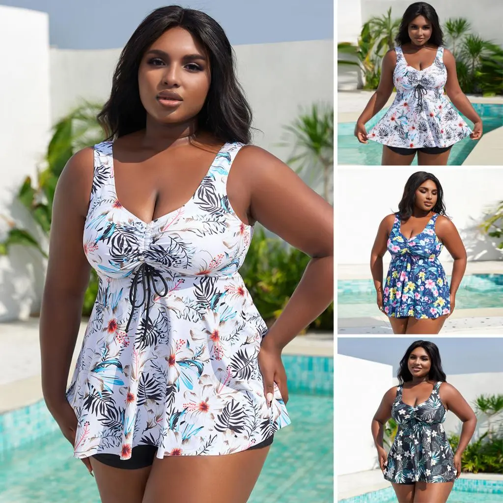 Rqkgowo- Women Swimsuit Stylish 2pcs Women Tankini Set with High Waist Swimming Trunks for Beach Babes
