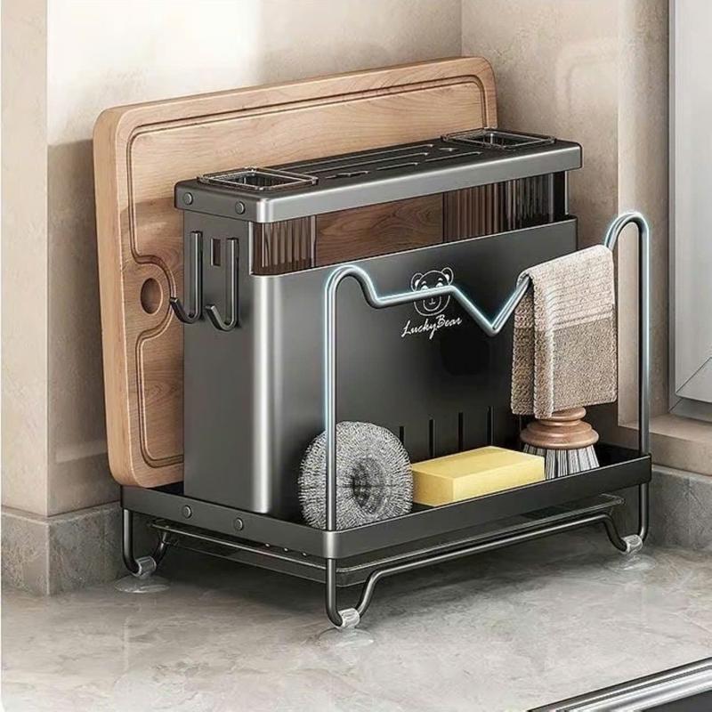 Kệ Để Dao Thớt Nhà Bếp Gài Đũa Có Khay Hứng Nước Thừa Chất Liệu Thép Không Rỉ Sơn Tinh Điện Đặt Bàn Treo Tường Sang Trọng & Chắc Chắn