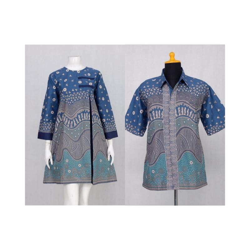 Couple Baju Batik Sarimbit Motif Abstrak Ombak #biru 2