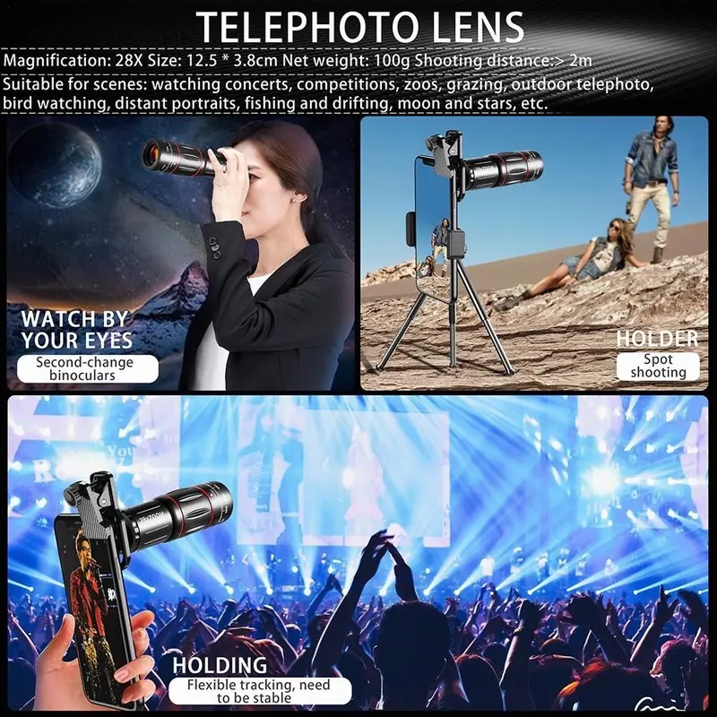 Bộ ống kính máy ảnh điện thoại, HD, ống kính điện thoại 25X zoom tele, ống kính macro và mắt cá điện thoại góc rộng, thích hợp cho điện thoại thông minh, [Thanh Toán Khi Nhận Hàng] 1