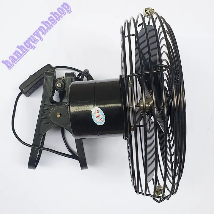 Quạt Kẹp Trên Xe Ô Tô Lồng Sắt Đen 12 và 24v Cánh sắt  - Đường Kính 22cm 4