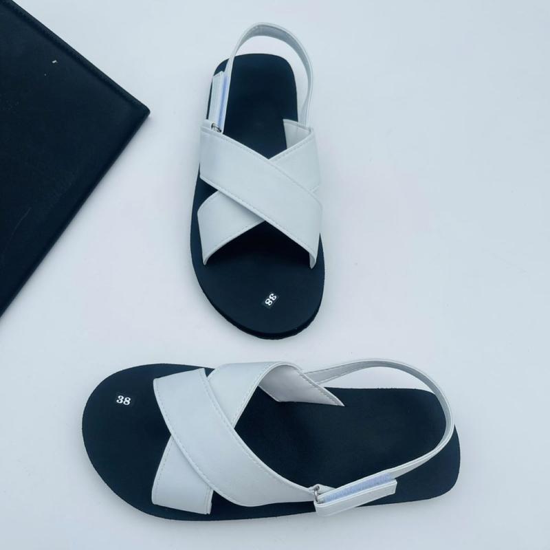 Sandal quai chéo đế bệt A9 trắng đế đen Nam Đế Bằng Quai Hậu Hoa GiàY Cao Su DéP Nhung