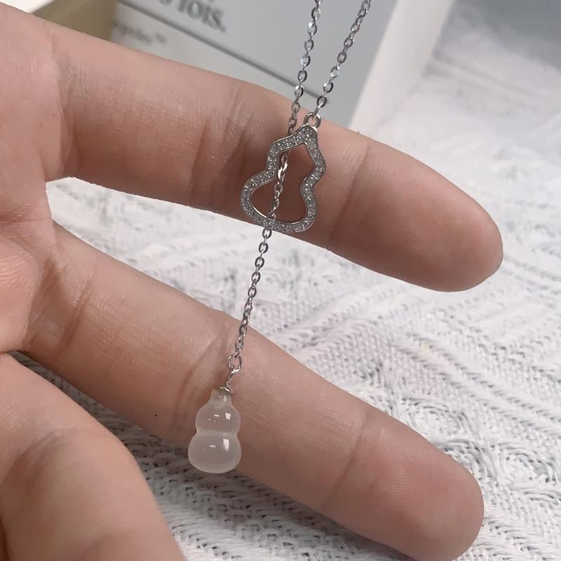 Ultimate Real Shot 925 Sterling Silver Natural High Ice White Chalcedony Gourd Tassel Necklace Versatile High Sense Fu Lu Pendant 3
