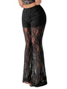 Pantalones de campana de encaje sólido para mujer, cómodos y sexys para uso diario, pantalones de verano para damas