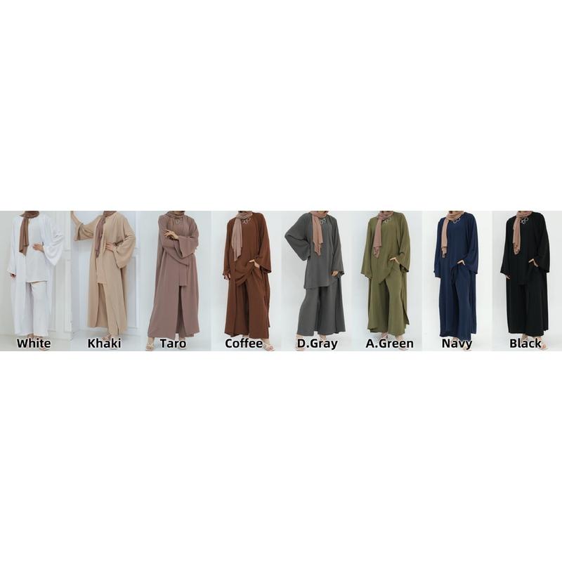 Ramadan Dubai Fashion Cardigan Abaya 3 sets maxi dress Islam Arab Jubah robe Women Wear Kaftan Abaya Cloak Suit Muslim dress baju raya Muslimah Fashion Malaysia abaya 3