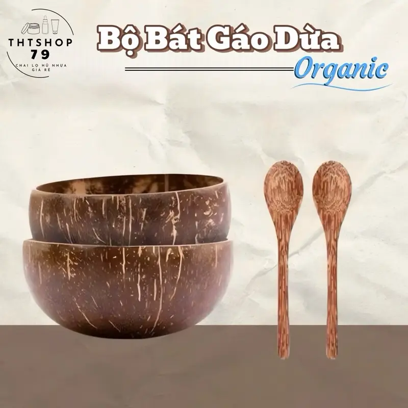 Bộ bát gáo dừa muỗng gỗ - sản phẩm được làm từ gáo dừa tự nhiên