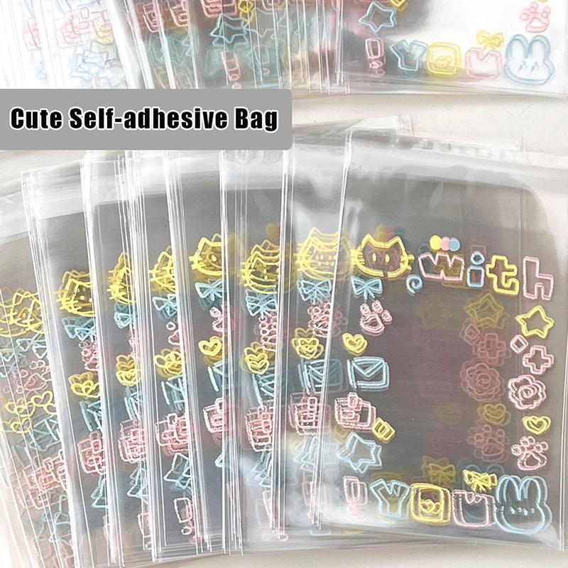 Túi Opp Tự Dính Mèo Con Graffiti Dễ Thương Trong Suốt, 50 Cái, Túi Đựng Bảo Vệ Thẻ Ảnh Thần Tượng Kpop Tay Áo Thẻ Ảnh Thẻ 1