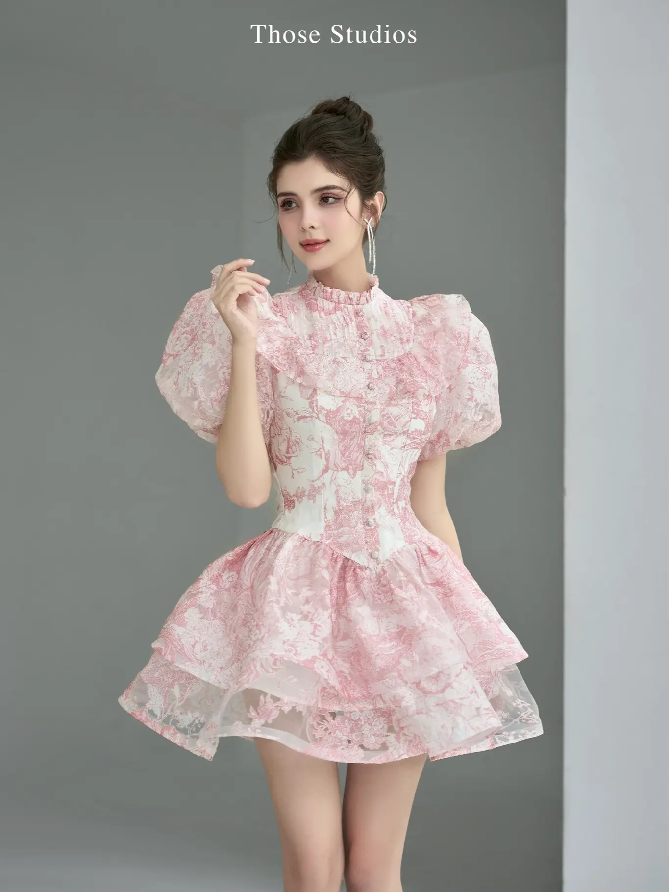 THOSE STUDIOS Đầm hồng hoạ tiết, đầm bánh bèo bay bổng nhẹ nhàng Camelia Dress Women Women Women