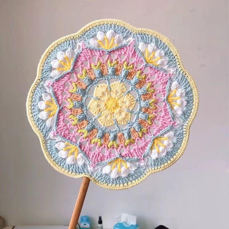 Product Introduction of Boredom Relief Yarn Handmade Weaving Dunhuang Color Scheme Ancient Style Round Fan Crochet Chinese Fan DIY Materials Handmade Gift 0