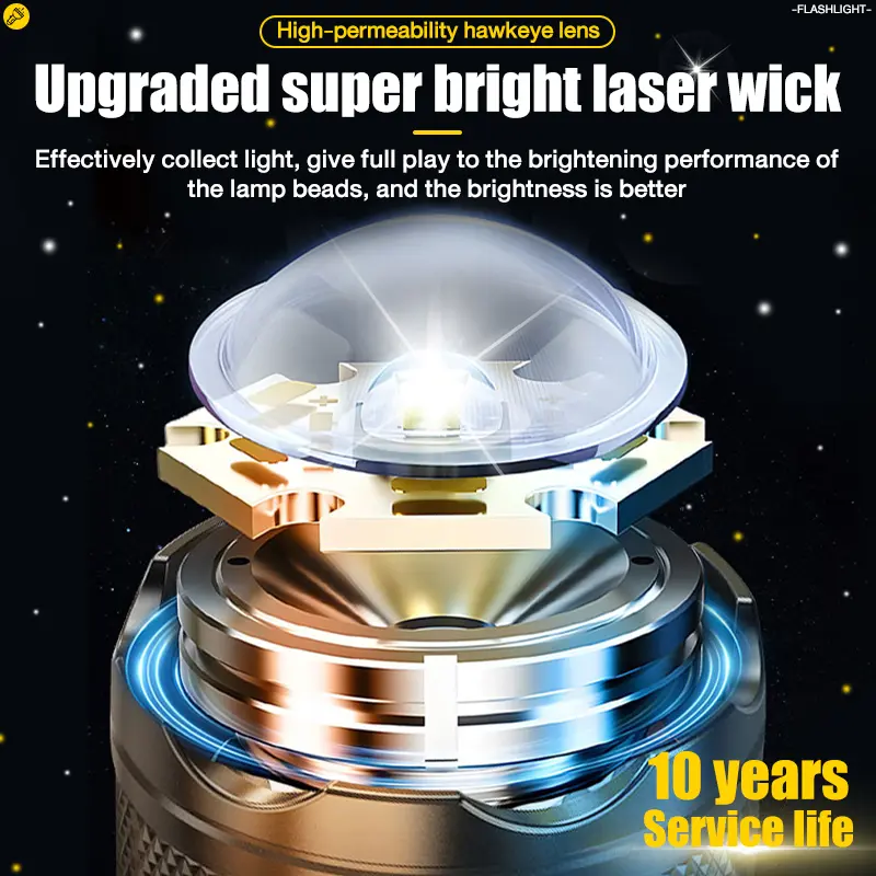 Đèn Pin Led, Công Suất 50000w, Đèn Pin Sạc, Chống Thấm Nước, Pin 5000mAh, Chiếu Sáng Trong 128 Giờ Hoặc Sử Dụng Liên Tục 1