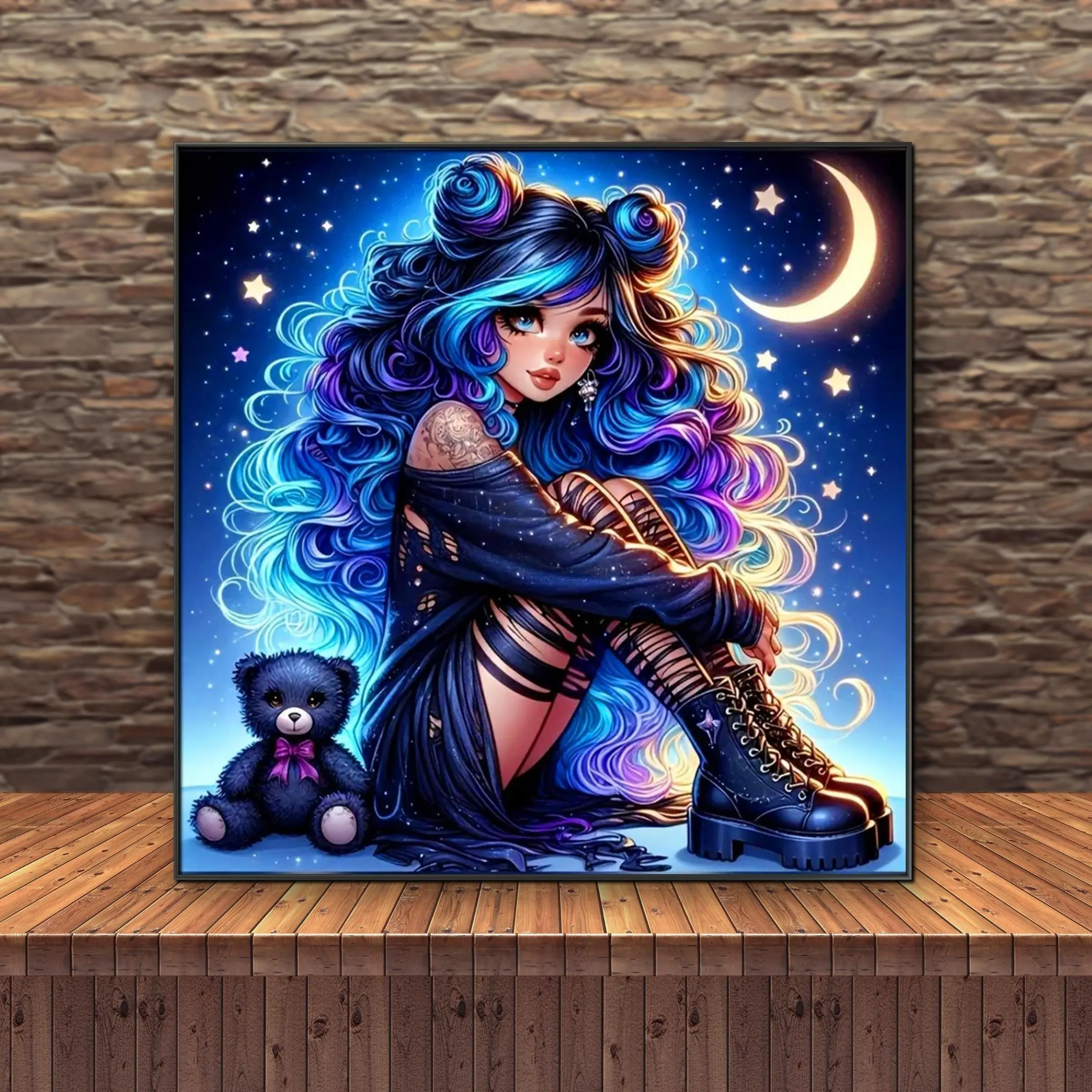 5D Diamond Arts Colorful Painting Kit, 1 Set Cute Girl & Bear Pattern Diamond Arts Colorful Painting without Frame, DIY Decor Painting for Bedroom