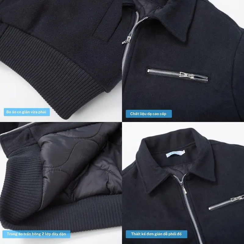 BOB014 Áo Khoác Dạ Bomber MANDO khoá Zip Kim Loại Lót Trần Bông Ấm Áp Dày Dặn Đứng Form Menswear Jacket 4