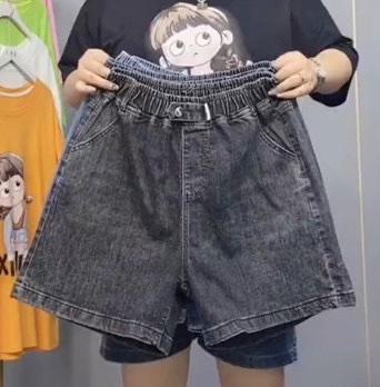Quần đùi jean  cạp chun co giãn thoải mái Nữ Women Pants Có Túi 2 Bên Kem 3