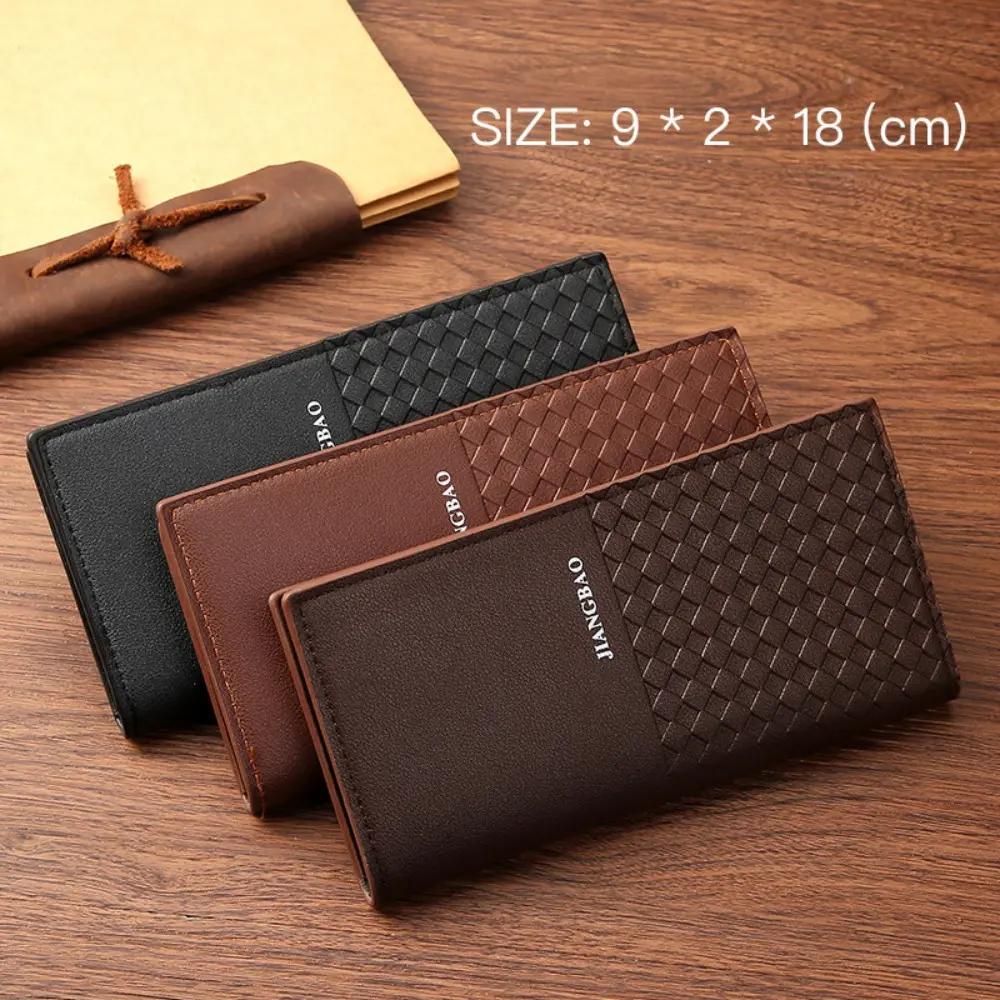New men's casual long hot men's wallet long Korean version plaid wallet trendy casual men's woven wallet
