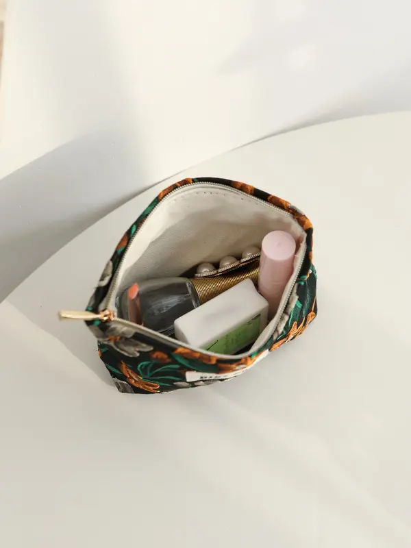 Floral Pattern Patched Design Makeup Bag, Portable Cosmetic Storage Bag, Makeup Organizer Pouch, Versatile Storage Bag for Travel, Outing, Daily Use 5