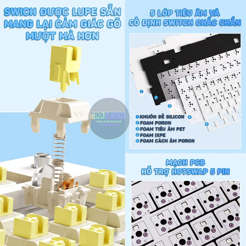 Bàn Phím Cơ Không Dây AULA F75 3 Mode Kết Nối Mạch Xuôi/Ngược - Hỗ Trợ Hotswap 5 pin [Có APP] 2