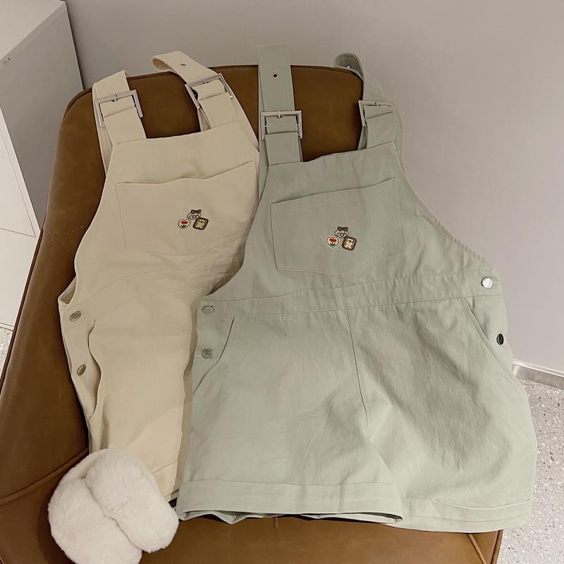 Yếm Quần Short Nữ JEMCLOSET Thêu Logo Nhỏ Xinh Set Sooc Kaki Nhiều Màu RANI 7208