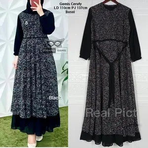 Gamis Ceruty 2024 Motif Bunga Mewah Premium Benita Rahma Maxy Full Furing LD 110cm PJ 137cm Resleting Depan Busui OOTD Muslim Syari Seragaman Lebaran Kondangan