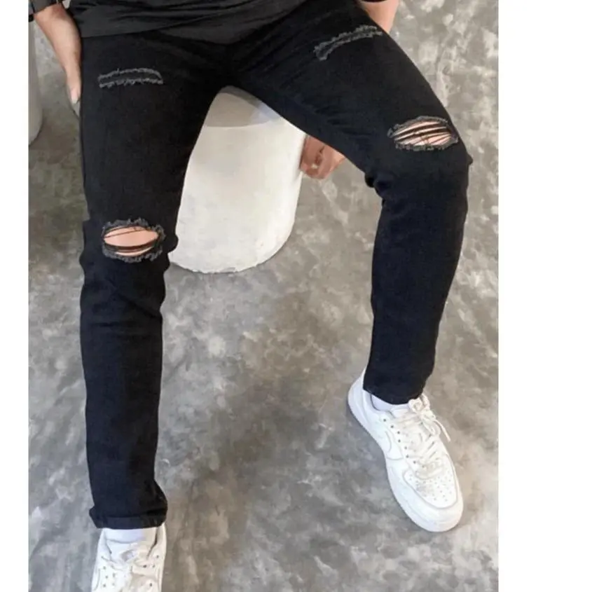 Quần jean nam đen rách, form slimfit ôm nhẹ, chất jean cotton co giãn, quần jean nam 960 Menswear Pants Có Túi