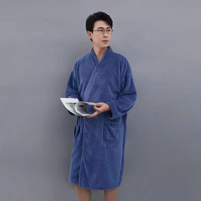 45.00 Kg-100.00 kg Bath Towel Bathrobe Men's Home Bath Robe Four Seasons Universal Wearable Absorbent Long Menswear Loungewear 4