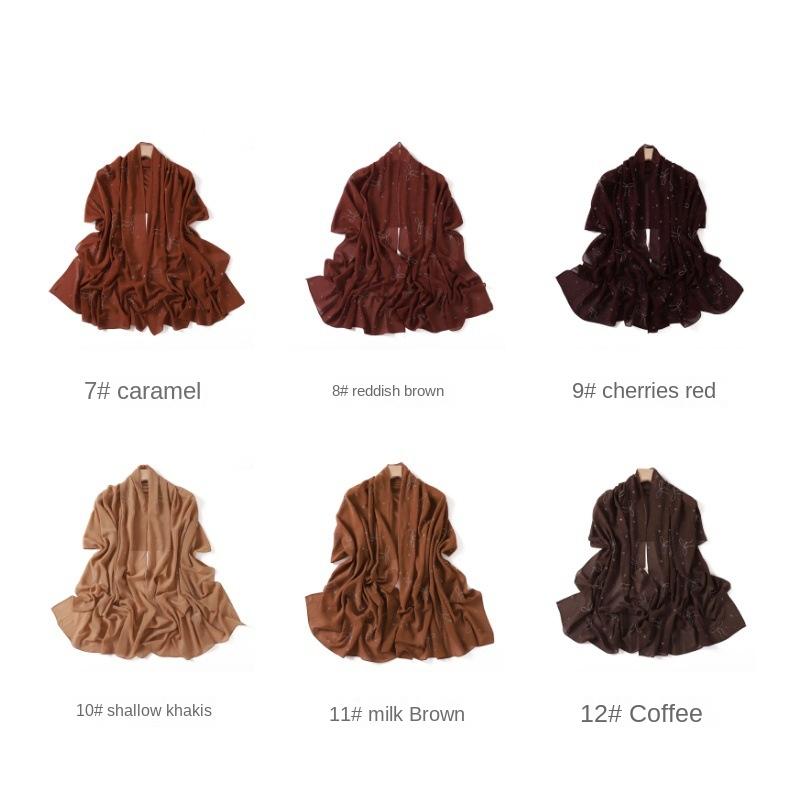 Product Introduction of High-End Heavy Craft Bowknot Rhinestone Solid Color Chiffon Long Scarf Full Rhinestone Shawl Headscarf Cape Scarf Silk Scarf for Women 6